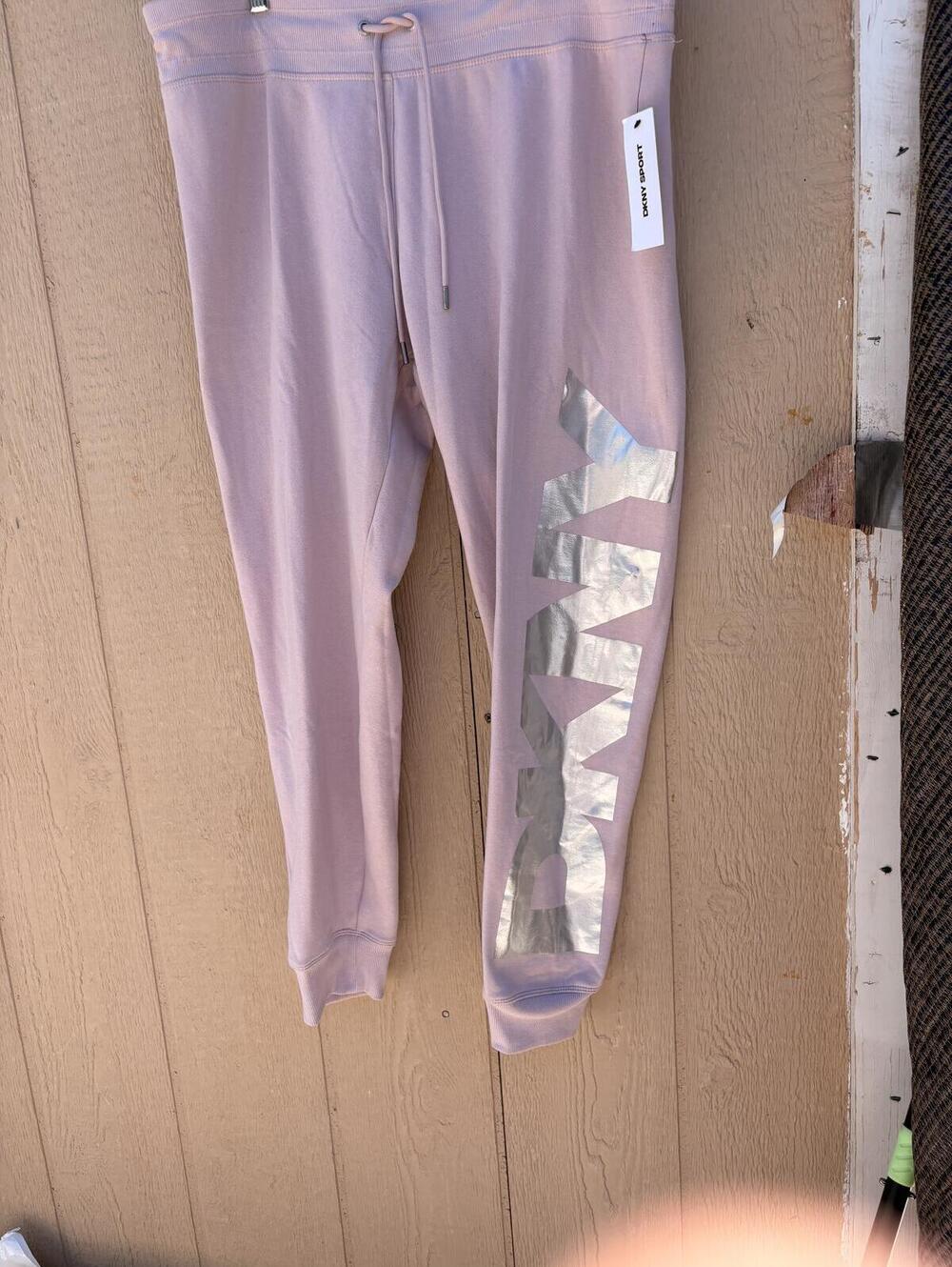 DKNY Pink Cotton Jogger Pants with Metallic Side Detail